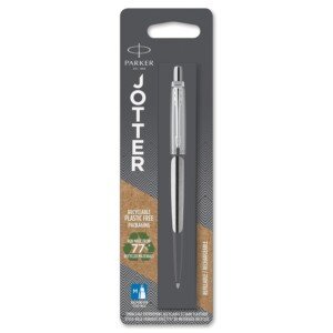 Parker Jotter Ballpoint Pen | Stainless Steel with Chrome Trim | Medium Point Blue Ink