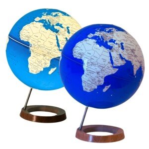 Exerz Illuminated World Globe 33cm diameter Wooden Base - Large Earth Globe Light Up - Self Assembled - Sapphire