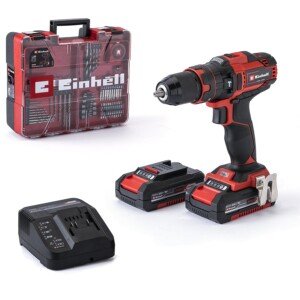 Einhell Cordless Drill Driver with Battery and Charger 18V Power X-Change, 40Nm, 3-in-1 Combi Drill, Hammer Drill and Screwdriver - TE-CD 18/40 Li-i Impact Drill Set with 69 Pc Accessory Kit