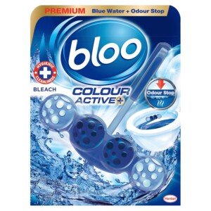 Bloo Colour Active Toilet Rim Block Bleach with Anti-Limescale, Cleaning Foam, Dirt Protection and Extra Freshness with Bloo Odour-Stop Technology