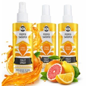 SOL 3pk x 60ml Pooper Swooper Toilet Spray Freshener Citrus Splash Fragrance 1,000+ Sprays per Pack, Air Refresher for Public Bathrooms, Office, Home, Travel-Friendly Cleaning Solution for Poo Odours