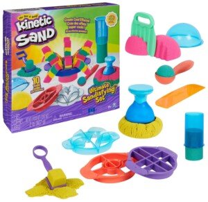Kinetic Sand Ultimate Sandisfying Set, 2lb of Sand. Pink, Yellow and Teal, 10 Moulds and Tools, Sensory Toys for Kids Ages 7+