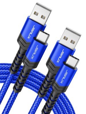 JSAUX USB C Cable (2m 2-Pack) 3.1A Fast Charging, Type C Charger Cable Compatible with iPhone 17 Air 16 15 Pro Max, Samsung Galaxy S24 S23 S22 S21 Note 10 9 8, A14 A15 A25 A35 A53 A55, CarPlay -Blue