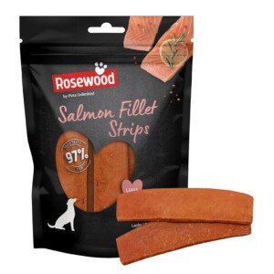 Rosewood Salmon Fillet Strips for Dogs - Made with Real Meat, Grain Free Chews, High Protein Dog Treats, By Pets Unlimited (150g)