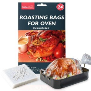SOL 24pk Roasting Bags for Oven with Ties Included 38x25cm Multipurpose Heat Resistant Leak Proof Cooking Pouches for Poultry Meat Vegetables Turkey Beef Festive Meals Home Use