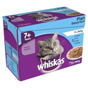 Whiskas 7 Plus Wet Cat Food with Fish Selection in Jelly 100 g (Pack of 12)