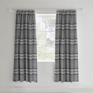 Catherine Lansfield Kelso Check 66x72 Inch Lined Pencil Pleat Curtains Two Panels Charcoal Grey