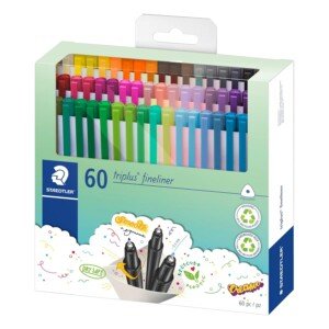 STAEDTLER 334 C60 Triplus Fineliner Superfine Pen, 0.3mm Line Width - Assorted Colours (Pack of 60)