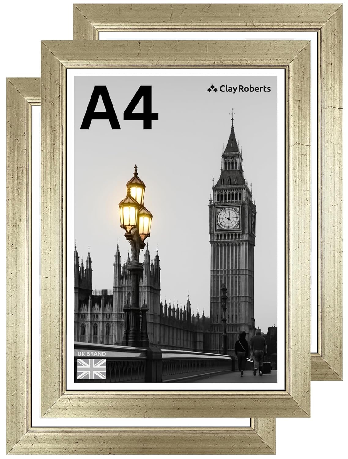A4 Photo Frame, Gold, Pack of 3, Picture Frame, Certificate, Art Print Poster, 21cm x 29.7cm, Gold Frames, A4 Photo Collage Gallery Display