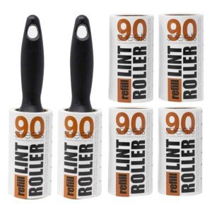 Redberry Value Lint Rollers - 2 Lint Rollers + 4 Replacements - 540 SHEETS IN TOTAL - 90 Sheets per Roll - Perfect for Pet Hair, Fluff, Dust - Can be Applied at any Fabric