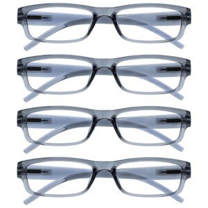 OPULIZE ACE Reading Glasses for Women Men, Lightweight Comfortable Narrow Rectangular Frame with Spring Hinges and Scratch Resistant, Grey +3.5 (Pack of 4)