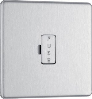 BG Electrical Unswitched Fused Spur Connection Unit, Double Pole, Screwless Front Plate, Slim Profile, Premium Flatplate, Brushed Steel, 13A, FBS54