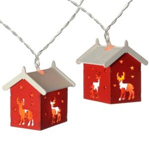 WeRChristmas Reindeer Wooden House Light String with 10-LED - Red