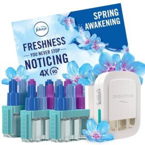 Febreze 3Volution Air Freshener Plug-In Starter Kit + 4 Refills (20ml x 4) – Lenor Spring Awakening