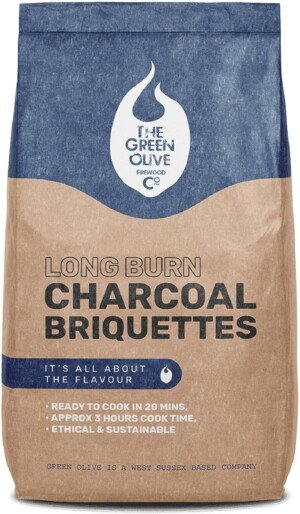 Green Olive Firewood Company - 1 x 4kg Bag - Long Burn BBQ Charcoal Briquettes, Use for Charcoal Barbecues and Smokers. Natural and Sustainable, Quick Lighting and Long Burn Time