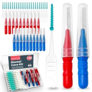SOL 160pcs Green Interdental Brushes & 20pcs Red and Blue Floss Picks, Small Toothbrush for Inbetween Teeth, Tooth Flossing Sticks and Inter Dental Toothpicks, Designed for Gentle Human Oral Hygiene
