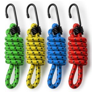 SOL 4pk Strong Bungee Cords with Hooks 75cm Elastic Straps Stretch Tie Down Ropes for Luggage Camping Cargo Bike Car Roof Rack Outdoor Securing Transport Storage Use
