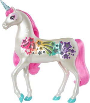 Barbie Dreamtopia Brush 'n Sparkle Unicorn with Lights and Sounds, White with Pink Mane and Tail, Gift for 3 to 7 Year Olds, GFH60