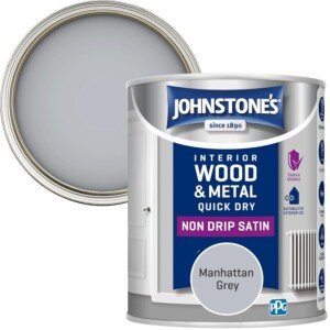Johnstone's - Wood & Metal Paint - Satin Finish - Manhattan Grey - 750ml- Water Based - Non Drip & Quick Drying - Radiator Paint - Low Odour - Dry in 1-2 Hours - 8m2 Coverage per Litre