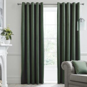 Laurence Llewelyn-Bowen - Bottle Green Velvet Curtains W46 x L72" (117 x 183cm) - 2 Panels - Blackout Curtains for Bedroom - Green Eyelet Curtains - Thermal & Soundproof Curtains - Montrose Collection