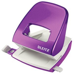 Leitz Hole Punch, 30 Sheets, Guide Bar with Format Markings, Metal, WOW Range, 50081062 - Purple