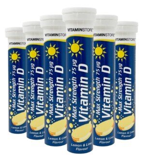Vitamin Vitamin D Effervescent Tablets, Max Strength 75ug, Lemon & Lime Flavoured, Suitable for Vegetarians, 6 Packs of 20 Tablets