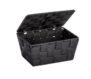 WENKO 22197100 Storage basket Adria Black with lid - bathroom basket, Polypropylene, 19 x 10 x 14 cm, Black