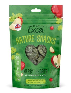 Burgess Excel Herby Hearts Treats For Rabbits and Guinea Pigs, 60g