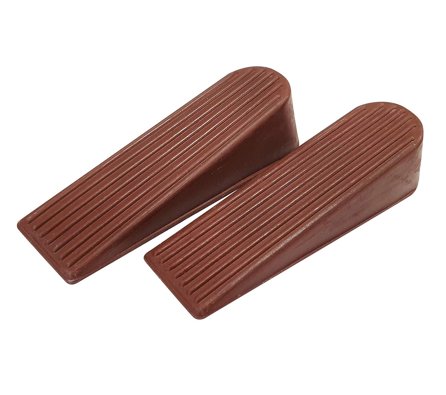 Anti Slip Door Stop | Non Scratch Rubber Wedge | Pack of 2 (Brown)