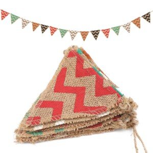 G2PLUS Hessian Bunting Banner, Rustic Burlap Bunting with Wave Pattern, 15PCS Natural Decoration Garland for Bedroom Garden Party Decoration