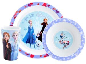 Disney Frozen Kids Tableware Set – 3 Piece Reusable PP Plate, Bowl & Cup Set for Children – Tumbler & Dinnerware Set for Mealtimes – for 36 Months & Up