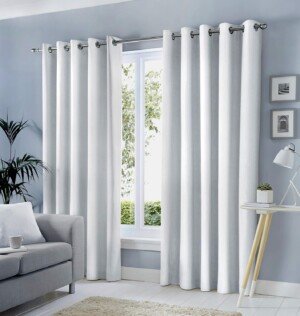 Fusion Sorbonne White Thermal Eyelet Curtains – W66 x L72" (168 x 183cm) – 2 Panels – 100% Cotton – Light Filtering Drapes for Bedroom, Living Room & Doors – Soft Neutral Curtains – Machine Washable