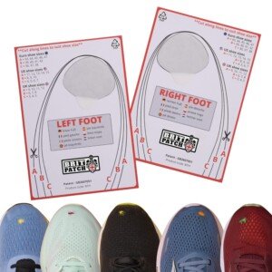 Big Toe Hole Preventer for running shoes and fabric footwear. Black self-adhesive patches with a clever applicator. Strong and unnoticeable when fitted. Also for footwear repair
