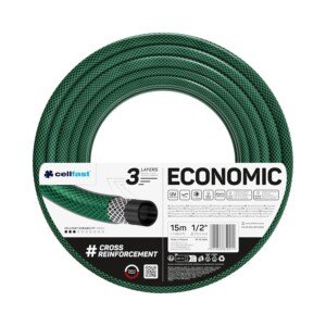 Cellfast Garden Hose ECONOMIC 1/2" 15m, Flexible and Three-layer Hose, Resistance to UV, Internal Part Resistant to Algae, 10-004