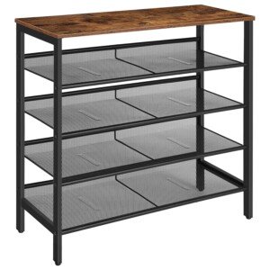 HOOBRO Shoe Rack, 5-Tier Shoe Organizer Shelf, 75 x 30 x 85 cm, with Flat or Slant Adjustable Shelf, Sturdy and Stable, Shoe Storage for Hallway, Industrial, Rustic Brown EBF01XJ01