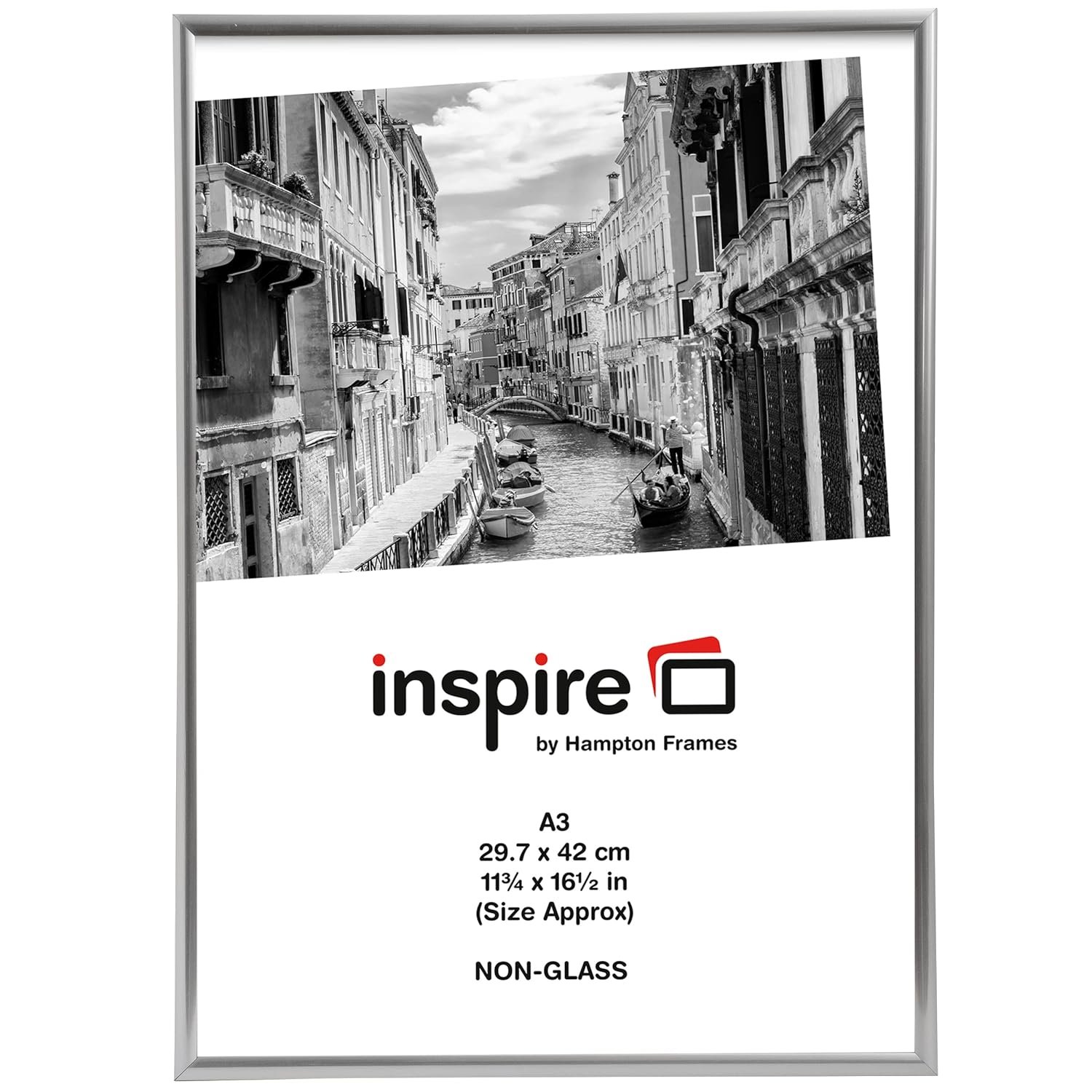 Hampton Frames BACKLOADER Poster Certificate Photo Frame Acrylic (Non Glass) Silver A3 (30x42cm) A3MARSIL