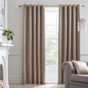 Laurence Llewelyn-Bowen Montrose Brown Beige Blackout, W90 x L90 (229 x 229cm), Cream Velvet Living Room & Bedroom, Taupe Thermal/Eyelet Curtains, Fabric
