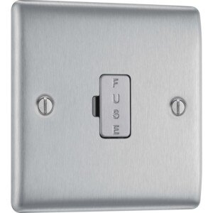 BG Electrical Unswitched Fused Spur Connection Unit, Double Pole, Raised and Slim Profile, Round Edges, Nexus Metal, Brushed Steel, 13A, NBS54