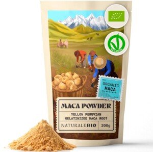 NaturaleBio Organic Maca Powder 200g. Peruvian, Natural and Pure, from Organic Maca Root. Vegetarian and Vegan Friendly - Gelatinised