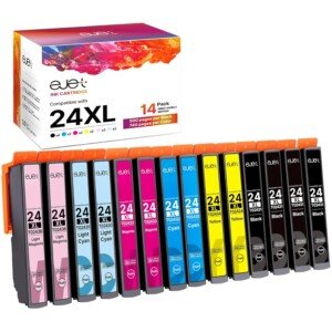 ejet 24XL Ink Cartridge Replacement for Epson 24 XL for Expression Photo XP-970 XP-55 XP-950 XP-860 XP-960 XP-750 XP-760 XP-850 Printer (Black Cyan Magenta Yellow Light Cyan Light Magenta, 14-Pack)