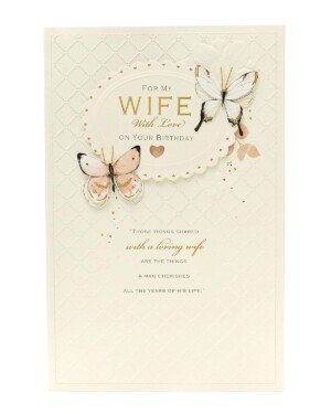 UK Greetings Birthday Card for Wife - Butterfly Design, 194mm x 295mm