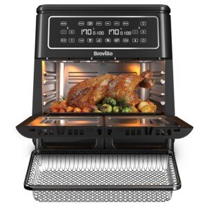 Breville Halo Flexi Air Fryer & Large Mesh Tray | Digital Dual Air Fryer Oven | 11L: Serves 10+ | FryBakeGrillRoast & Reheat | 2400 W | Save 65 a Year on Energy Bills* | Black [VDF138]