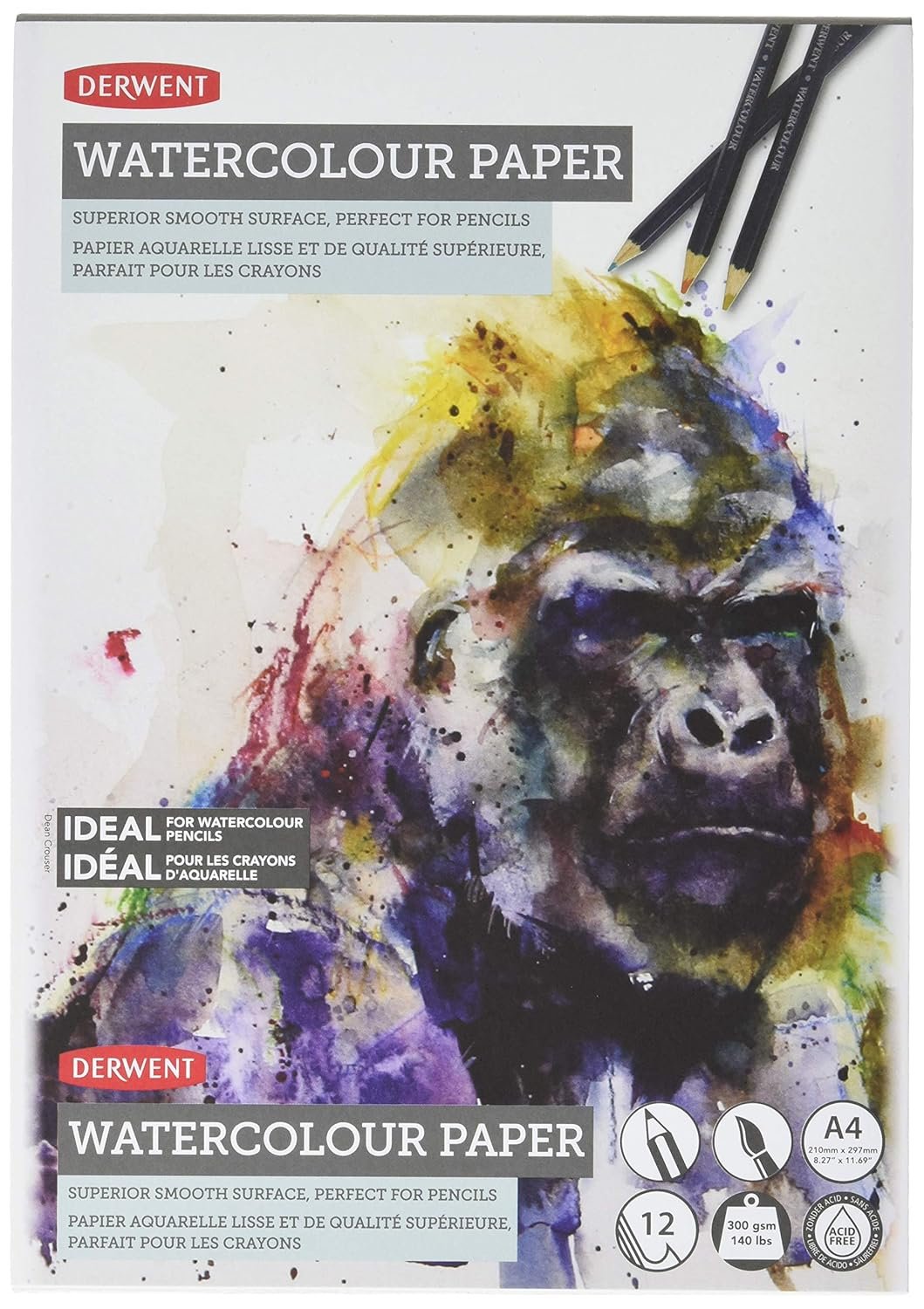 Derwent A4 Watercolour Paper Pad, 12 Sheets, Acid-Free Paper, Professional Quality, 2301973, White