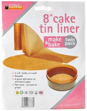 Toastabags Make and Bake Cake Tin Liner Twin Pack, Gold, 8-Inch