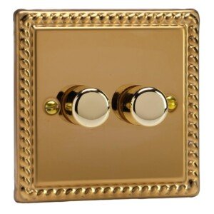 Varilight Georgian Brass (Rope Edge), LED Dimmer Switch - V-Pro Series, 2 Gang (Single), 1 or 2 Way, 250 Watt (Trailing Edge)