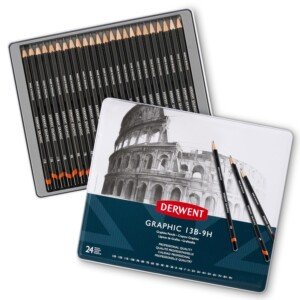 Derwent 34202 Graphic Full Set Graphite Drawing Pencils, Professional Quality, Black ,Set of 24