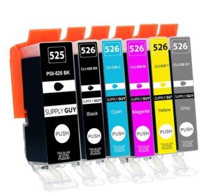 Supply Guy 6 Ink Cartridges compatible with Canon PGI-525 CLI-526 (incl. Grey) with Chip and Level Indicator for Pixma MG6100 MG6150 MG6200 MG6250 MG8100 MG8150 MG8200 MG8240 MG8250