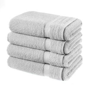 Premium Cotton Hand Towel Set - 4 Pack - Large 50x90 cm (Silver)