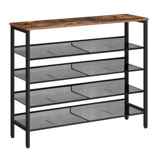 HOOBRO Shoe Rack, 5-Tier Shoe Organizer Shelf, 100 x 30 x 85 cm, with Flat or Slant Adjustable Shelf, Sturdy, Shoe Storage Organiser for Entryway, Hallway, Industrial, Rustic Brown EBF101XJ01