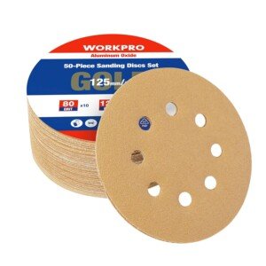WORKPRO 50Pcs Sanding Discs 125mm, 80 120 240 Mixed Grits Hook and Loop Sandpaper, 3 Times Stronger Orbital Sander Discs with 8 Holes, Ideal for Grinding, Polishing and Rust Removal